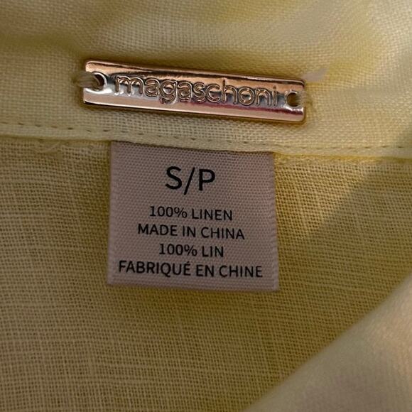 Magaschoni Women Linen Button Top Yellow S Tie Front Preppy Coastal Beach Travel - Picture 2 of 7